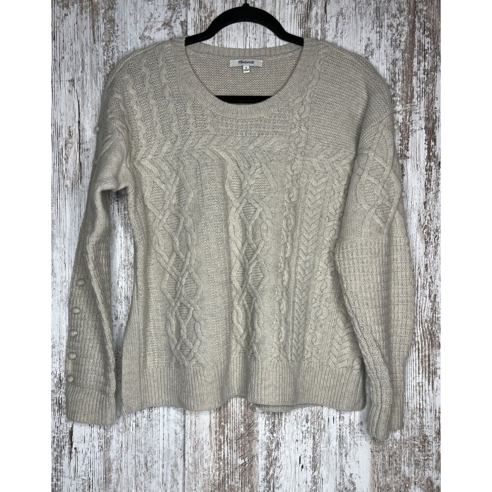 Madewell Open Side Bobble Pullover Sweater  Merino Wool Size Medium Cream